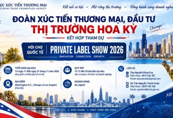Mời tham gia Đoàn xúc tiến thương mại, đầu tư thị trường Hoa Kỳ kết hợp tham dự Hội chợ quốc tế Private Label Show 2026